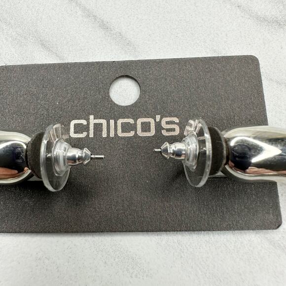 Chico's Portia Chunky Hoop Silver Tone Earrings Pierced Pair - Picture 5 of 9